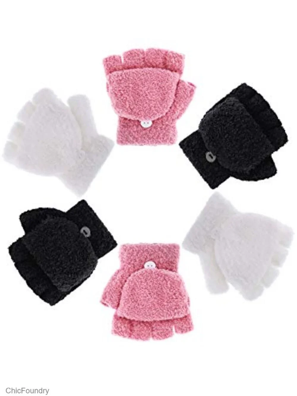 3 Pairs Kids Warm Knitted Winter Gloves Full Fingers for Boys Girls 4-12